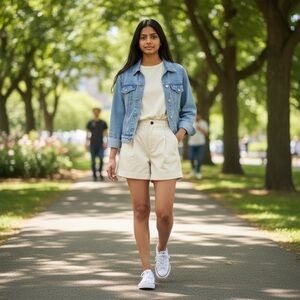 Everlane The Tourist Short, High Waist, Pleated, Rolled Cuffs~Canvas ~Size 6